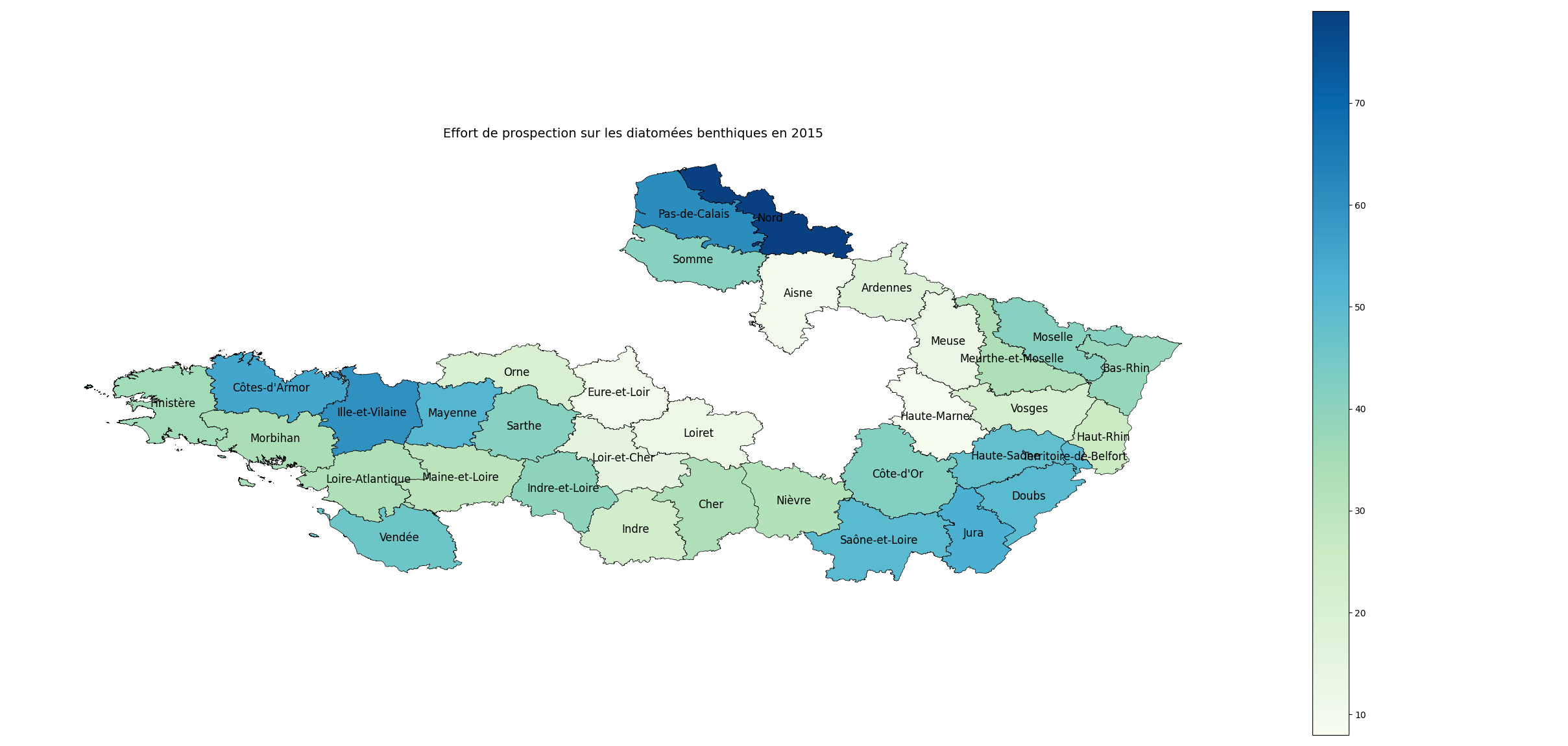 Effort de prospection sur les diatomées benthiques pour l'année 2015