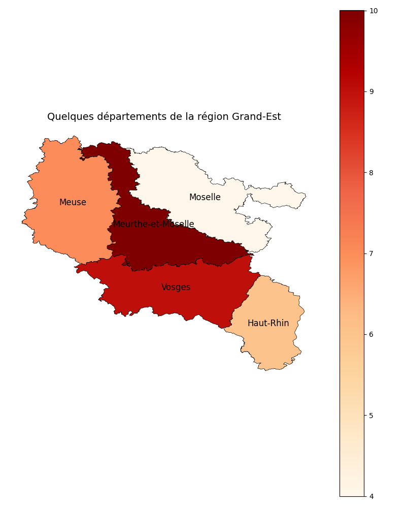 Illustration d'un fond de carte de quelques départements de la région Grand-Est