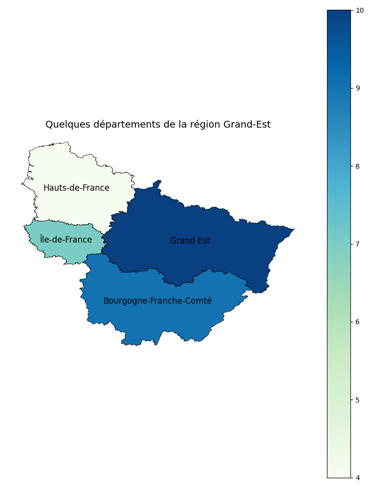 Illustration d'un fond de carte de quelques régions de France Métropolitaine
