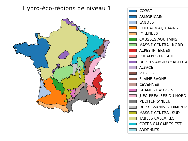 Représentation des hydro-éco-régions de niveau 1