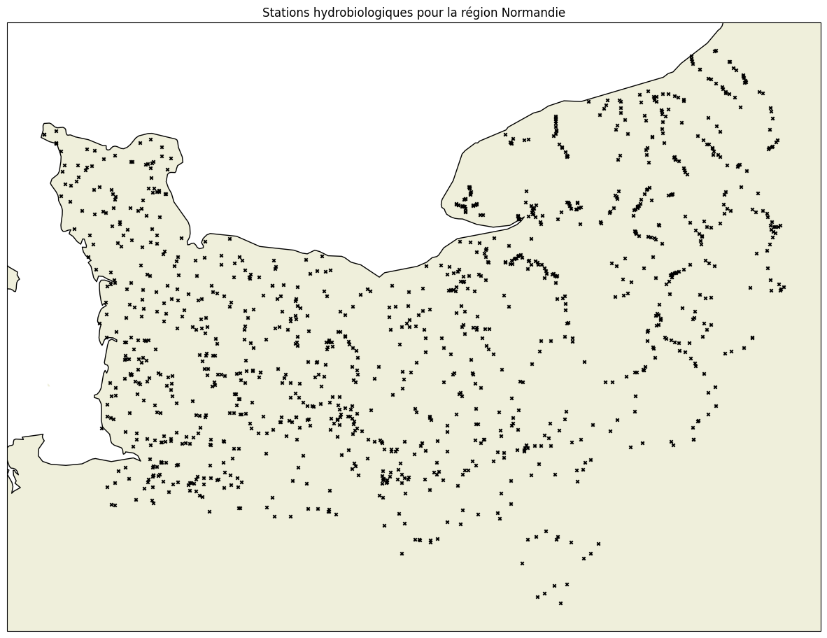Localisation des stations de mesure hydrobiologique dans la région Grand-Est